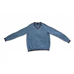 Brooks Brothers Sweater Mens Large Blue V Neck 346 Cotton Trim Pullover Knit